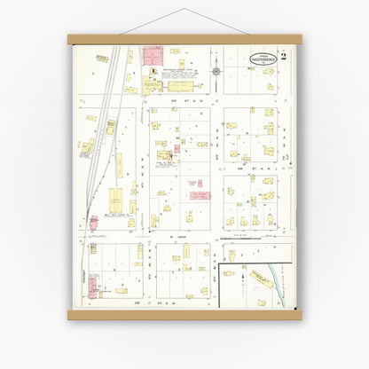 Old map wall art mockup — magnetic wood frame on white wall — Sanborn Fire Insurance Map from Independence, Buchanan County, Iowa (1913), Sheet #0002