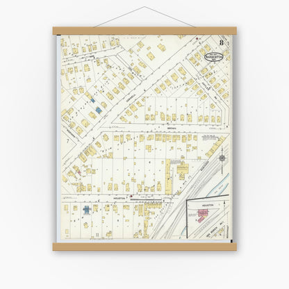 Old map wall art mockup — magnetic wood frame on white wall — Sanborn Fire Insurance Map from Barberton, Summit County, Ohio (1916), Sheet #0008