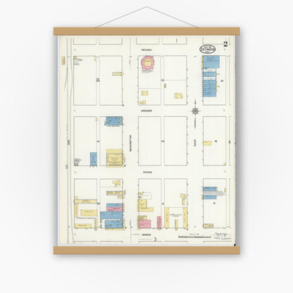 Old map wall art mockup — magnetic wood frame on white wall — Sanborn Fire Insurance Map from Seymour, Baylor County, Texas (1916), Sheet #0002