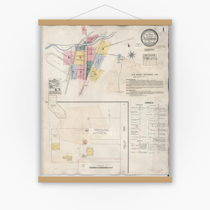 Old map wall art mockup — magnetic wood frame on white wall — Sanborn Fire Insurance Map from Pleasanton, Alameda County, California (1943) - Complete Map Set