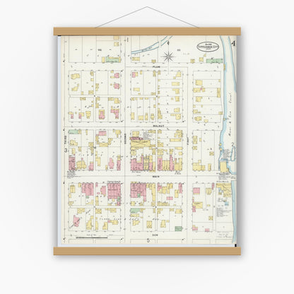 Old map wall art mockup — magnetic wood frame on white wall — Sanborn Fire Insurance Map from Tipp City, Miami County, Ohio (1898), Sheet #0004