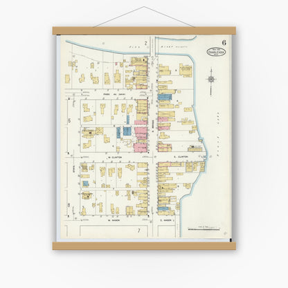 Old map wall art mockup — magnetic wood frame on white wall — Sanborn Fire Insurance Map from Charlevoix, Charlevoix County, Michigan (1912), Sheet #0006