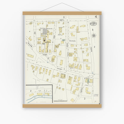 Old map wall art mockup — magnetic wood frame on white wall — Sanborn Fire Insurance Map from Medway, Norfolk County, Massachusetts (1897), Sheet #0004