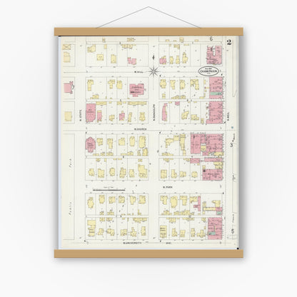 Old map wall art mockup — magnetic wood frame on white wall — Sanborn Fire Insurance Map from Champaign, Champaign County, Illinois (1897), Sheet #0002