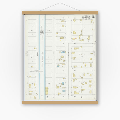 Old map wall art mockup — magnetic wood frame on white wall — Sanborn Fire Insurance Map from Lockport, Will County, Illinois (1897), Sheet #0002