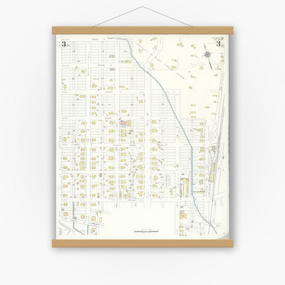 Old map wall art mockup — magnetic wood frame on white wall — Sanborn Fire Insurance Map from Silsbee, Hardin County, Texas (1937), Sheet #0003