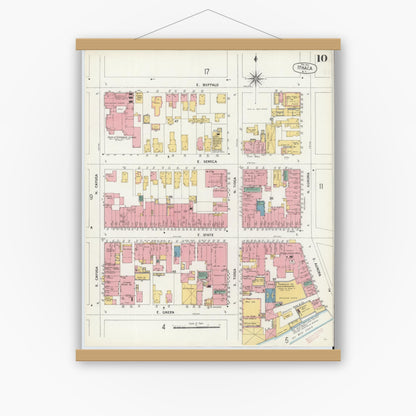 Old map wall art mockup — magnetic wood frame on white wall — Sanborn Fire Insurance Map from Ithaca, Tompkins County, New York (1904), Sheet #0010