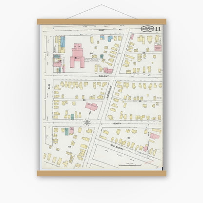 Old map wall art mockup — magnetic wood frame on white wall — Sanborn Fire Insurance Map from Lockport, Niagara County, New York (1892), Sheet #0011
