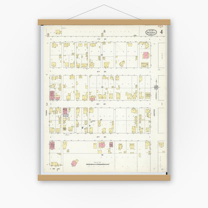 Old map wall art mockup — magnetic wood frame on white wall — Sanborn Fire Insurance Map from Beverly, Washington County, Ohio (1911), Sheet #0004