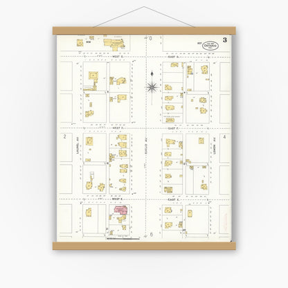 Old map wall art mockup — magnetic wood frame on white wall — Sanborn Fire Insurance Map from Ontario, San Bernardino County, California (1907), Sheet #0003
