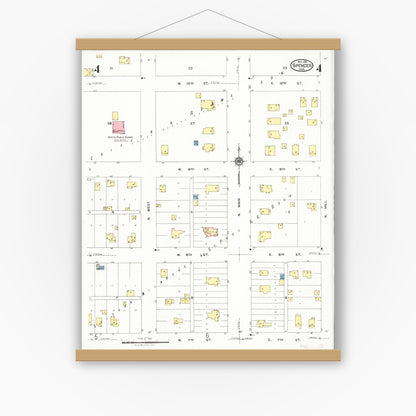 Old map wall art mockup — magnetic wood frame on white wall — Sanborn Fire Insurance Map from Spencer, Clay County, Iowa (1924), Sheet #0004