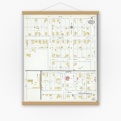 Old map wall art mockup — magnetic wood frame on white wall — Sanborn Fire Insurance Map from Wolcott, White County, Indiana (1919), Sheet #0004