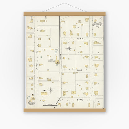 Old map wall art mockup — magnetic wood frame on white wall — Sanborn Fire Insurance Map from Farmersville, Collin County, Texas (1897), Sheet #0004