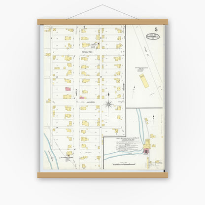 Old map wall art mockup — magnetic wood frame on white wall — Sanborn Fire Insurance Map from Loudonville, Ashland County, Ohio (1907), Sheet #0005