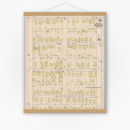 Old map wall art mockup — magnetic wood frame on white wall — Sanborn Fire Insurance Map from Marinette, Marinette County, Wisconsin (1921), Sheet #0019