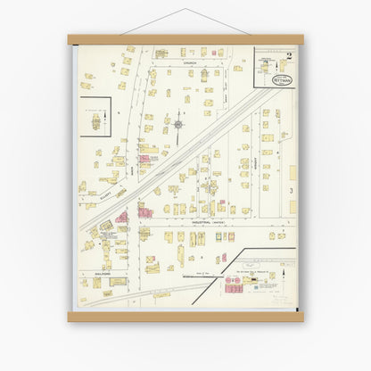 Old map wall art mockup — magnetic wood frame on white wall — Sanborn Fire Insurance Map from Rittman, Wayne County, Ohio (1913), Sheet #0002