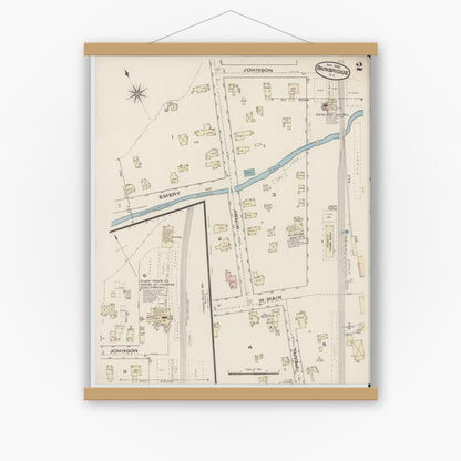 Old map wall art mockup — magnetic wood frame on white wall — Sanborn Fire Insurance Map from Bainbridge, Chenango County, New York (1885), Sheet #0002