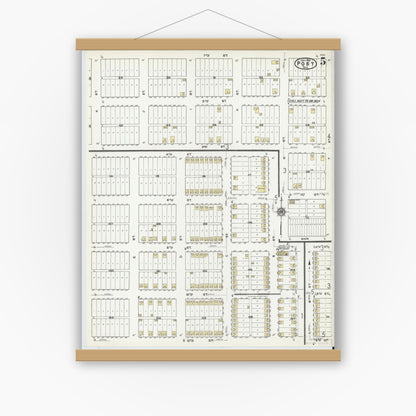 Old map wall art mockup — magnetic wood frame on white wall — Sanborn Fire Insurance Map from Post, Garza County, Texas (1921), Sheet #0005