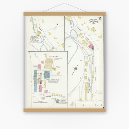 Old map wall art mockup — magnetic wood frame on white wall — Sanborn Fire Insurance Map from Shippensburg, Cumberland And Franklin Counties, Pennsylvania (1910), Sheet #0015