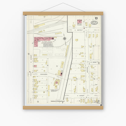 Old map wall art mockup — magnetic wood frame on white wall — Sanborn Fire Insurance Map from Galion, Crawford County, Ohio (1913), Sheet #0019
