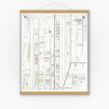 Old map wall art mockup — magnetic wood frame on white wall — Sanborn Fire Insurance Map from Borger, Hutchinson County, Texas (1928), Sheet #0012