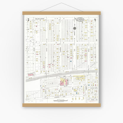 Old map wall art mockup — magnetic wood frame on white wall — Sanborn Fire Insurance Map from Elmhurst, Du Page County, Illinois (1924), Sheet #0007
