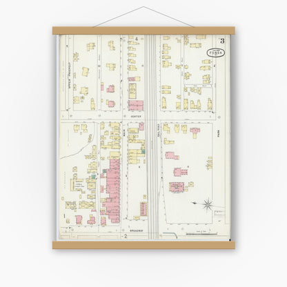 Old map wall art mockup — magnetic wood frame on white wall — Sanborn Fire Insurance Map from Fonda, Montgomery County, New York (1896), Sheet #0003