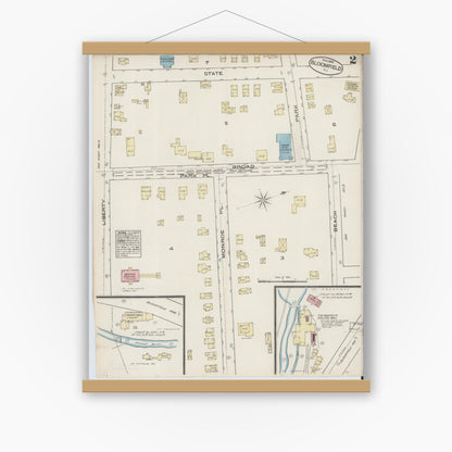 Old map wall art mockup — magnetic wood frame on white wall — Sanborn Fire Insurance Map from Bloomfield, Essex County, New Jersey (1885), Sheet #0002