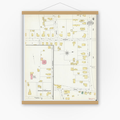 Old map wall art mockup — magnetic wood frame on white wall — Sanborn Fire Insurance Map from Windsor, Broome County, New York (1905), Sheet #0002