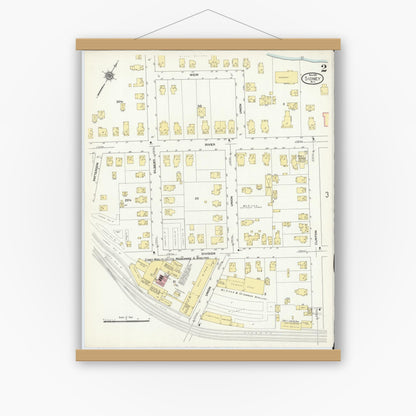 Old map wall art mockup — magnetic wood frame on white wall — Sanborn Fire Insurance Map from Sidney, Delaware County, New York (1910), Sheet #0002