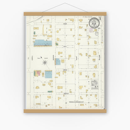 Old map wall art mockup — magnetic wood frame on white wall — Sanborn Fire Insurance Map from Saint Jo, Montague County, Texas (1902) - Complete Map Set