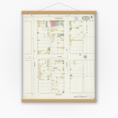 Old map wall art mockup — magnetic wood frame on white wall — Sanborn Fire Insurance Map from San Angelo, Tom Green County, Texas (1894), Sheet #0004