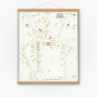 Old map wall art mockup — magnetic wood frame on white wall — Sanborn Fire Insurance Map from Bridgewater, Plymouth County, Massachusetts (1912), Sheet #0014