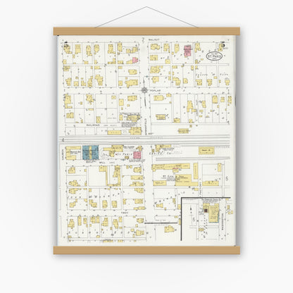 Old map wall art mockup — magnetic wood frame on white wall — Sanborn Fire Insurance Map from Saint Paris, Champaign County, Ohio (1927), Sheet #0005