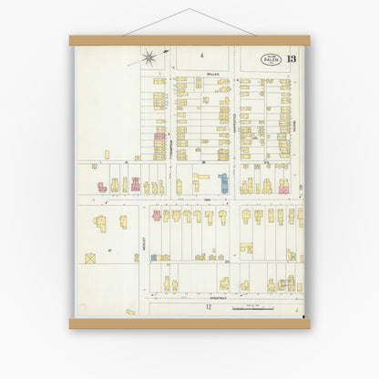 Old map wall art mockup — magnetic wood frame on white wall — Sanborn Fire Insurance Map from Salem, Salem County, New Jersey (1902), Sheet #0013