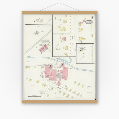 Old map wall art mockup — magnetic wood frame on white wall — Sanborn Fire Insurance Map from Concord, Cabarrus County, North Carolina (1897), Sheet #0003