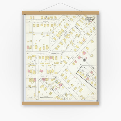 Old map wall art mockup — magnetic wood frame on white wall — Sanborn Fire Insurance Map from New Lexington, Perry County, Ohio (1916), Sheet #0004