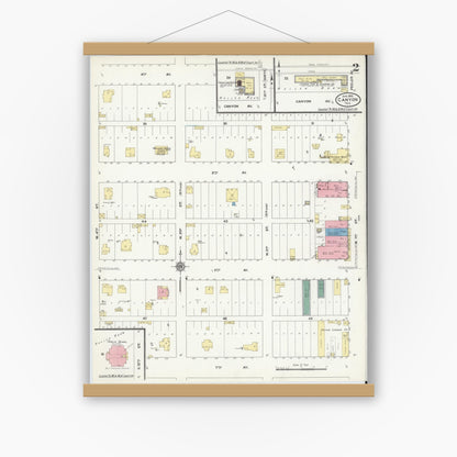 Old map wall art mockup — magnetic wood frame on white wall — Sanborn Fire Insurance Map from Canyon, Randall County, Texas (1910), Sheet #0002