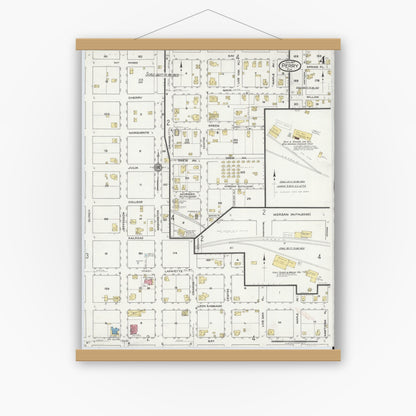 Old map wall art mockup — magnetic wood frame on white wall — Sanborn Fire Insurance Map from Perry, Taylor County, Florida (1917), Sheet #0004
