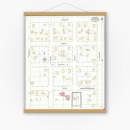 Old map wall art mockup — magnetic wood frame on white wall — Sanborn Fire Insurance Map from Nashua, Chickasaw County, Iowa (1909), Sheet #0003