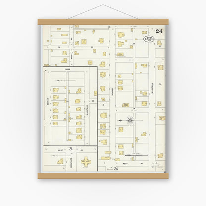 Old map wall art mockup — magnetic wood frame on white wall — Sanborn Fire Insurance Map from Paris, Lamar County, Texas (1902), Sheet #0024