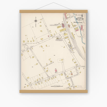 Old map wall art mockup — magnetic wood frame on white wall — Sanborn Fire Insurance Map from Nacogdoches, Nacogdoches County, Texas (1922), Sheet #0004