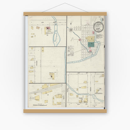Old map wall art mockup — magnetic wood frame on white wall — Sanborn Fire Insurance Map from Evart, Osceola County, Michigan (1893) - Complete Map Set