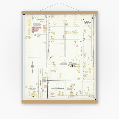 Old map wall art mockup — magnetic wood frame on white wall — Sanborn Fire Insurance Map from Minster, Auglaize County, Ohio (1914), Sheet #0005