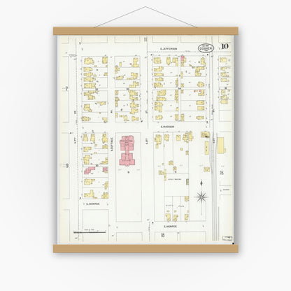 Old map wall art mockup — magnetic wood frame on white wall — Sanborn Fire Insurance Map from Goshen, Elkhart County, Indiana (1901), Sheet #0010