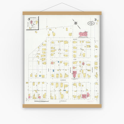 Old map wall art mockup — magnetic wood frame on white wall — Sanborn Fire Insurance Map from Saint Paul, Shelby And Decatur Counties, Indiana (1927), Sheet #0003
