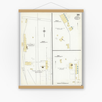 Old map wall art mockup — magnetic wood frame on white wall — Sanborn Fire Insurance Map from Ocala, Marion County, Florida (1912), Sheet #0030
