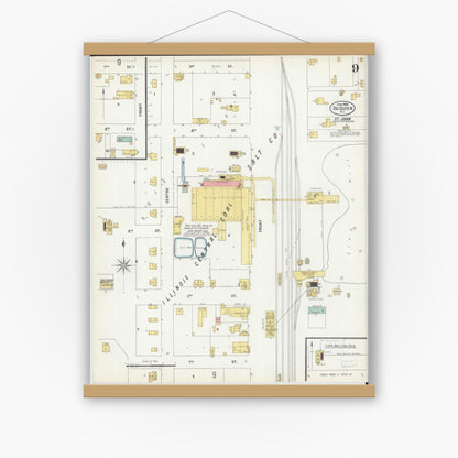 Old map wall art mockup — magnetic wood frame on white wall — Sanborn Fire Insurance Map from Du Quoin, Perry County, Illinois (1900), Sheet #0009
