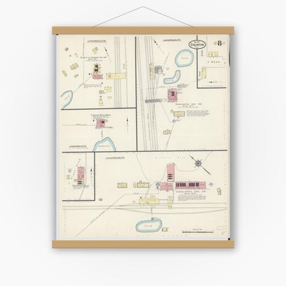 Old map wall art mockup — magnetic wood frame on white wall — Sanborn Fire Insurance Map from Staunton, Macoupin County, Illinois (1913), Sheet #0008