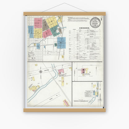 Old map wall art mockup — magnetic wood frame on white wall — Sanborn Fire Insurance Map from Lapeer, Lapeer County, Michigan (1909) - Complete Map Set